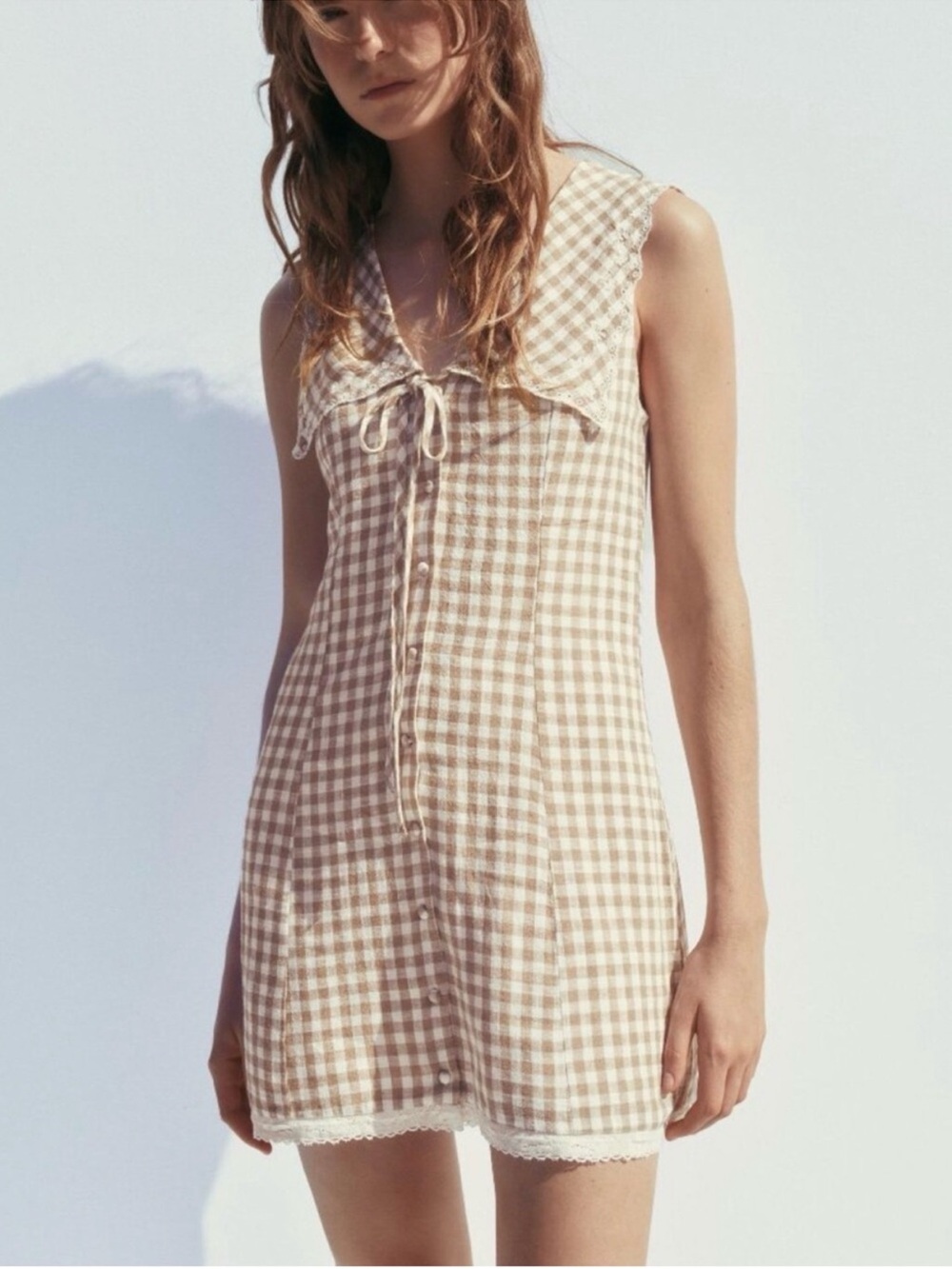 Zara Gingham Button-Front Mini Dress with Peter Pan Collar